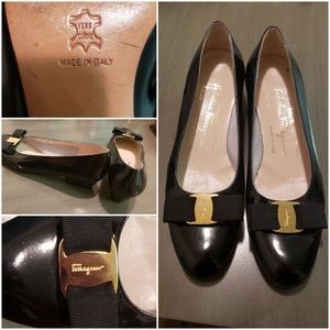 Black Salvatore Ferragamo Bow Block Heel